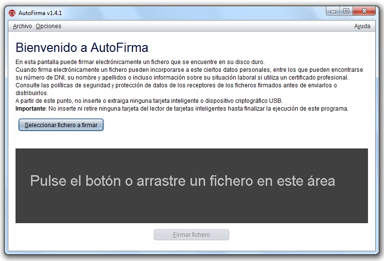 Bienvenido ao asistente de  AutoFirma