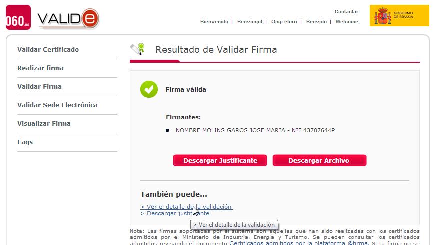 Imagen de resultado de la validación